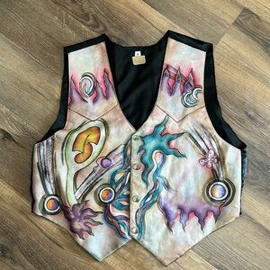 Sam Sam Genuine Leather hand painted leather vest size medium
